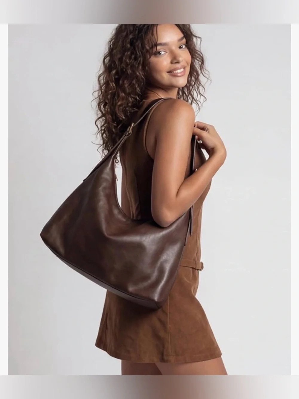 Apryl Brown Slouchy Hobo Shoulder Bag Adjustable Strap Purse